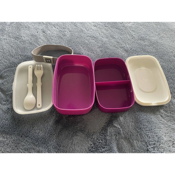 Lunch Box Microwave Purple Food Storage Portable Bento Box W/Silverware - Picture 5 of 10